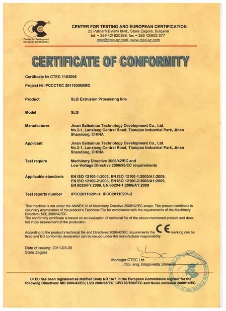 China Jinan Saibainuo Technology Development Co., Ltd Certificações